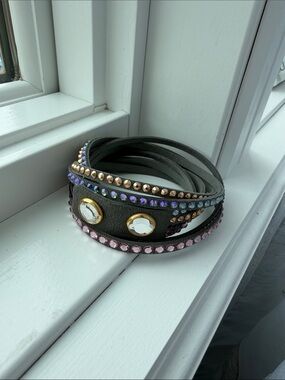 Swarovski Multi-Row Crystal Wrap Bracelet in Charcoal Gray